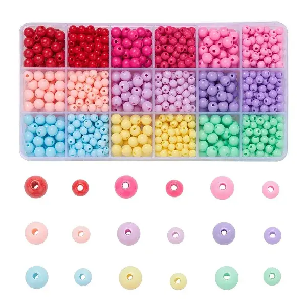 1035Pcs 18 Style Opaque Acrylic Beads