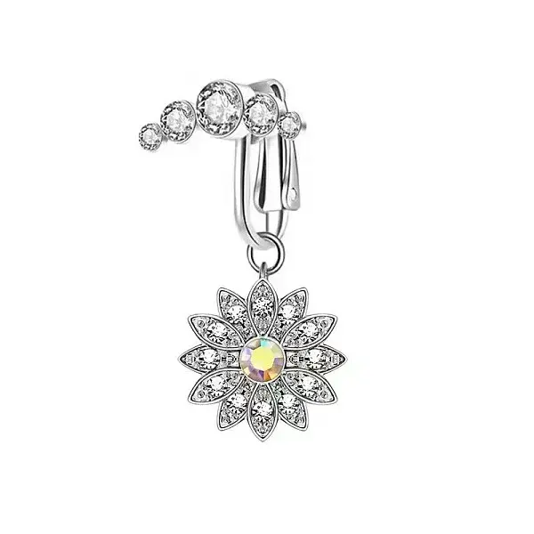 Brass Pave Clear Cubic Zirconia Clip on Belly Rings