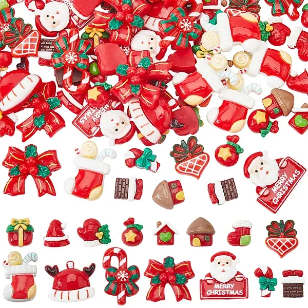 90Pcs 15 Styles Christmas Opaque Resin Cabochons