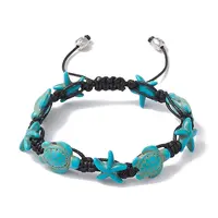 Synthetic Turquoise Starfish & Turtle Braided Bead Bracelet