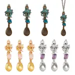 9Pcs Tibetan Style Alloy &  Gemstone Bead Big Pendants