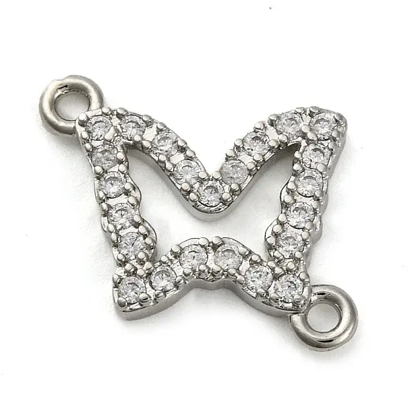 Brass Micro Pave Clear Cubic Zirconia Butterfly Links Connector Charms