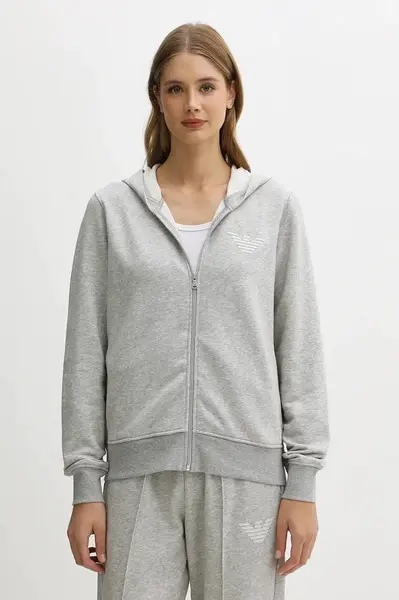 Mikina Emporio Armani Underwear dámská, šedá barva, s kapucí, melanžová, EW000392 AF15356