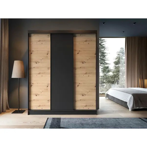 Šatní skříň Esville III Barva korpusu: Černá, Rozměry: 180 cm, Dveře: Dub artisan - bez zrcadla