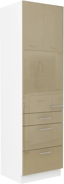 Vysoká potravinová skříňka Lara 60 DKS-210 3S 1F - Premium Box Barva korpusu: Bílá, Barva dvířek: Cappucino lesk