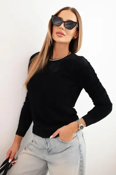 Kesi Włoski Dámský svetr z alpaky s kulatým výstřihem černý