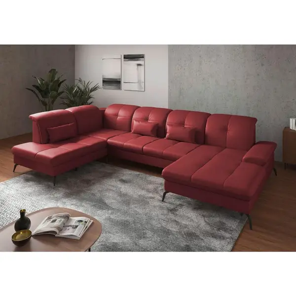 Sit & More SEDACÍ SOUPRAVA, textil, kůže, červená