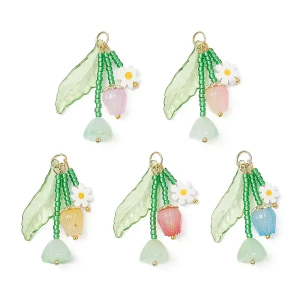 Glass with Opaque Acrylic Baeded Pendants