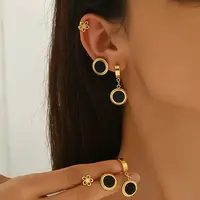 3 Pairs Stainless Steel Flower & Flat Round Earring Sets