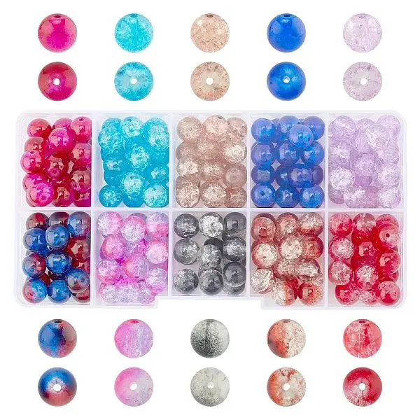 Round Transparent Crackle Glass Beads