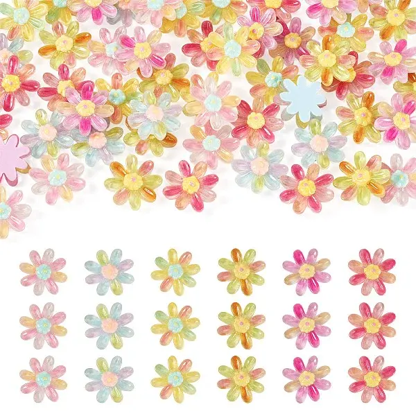60Pcs 6 Colors Transparent Resin Flower Cabochons