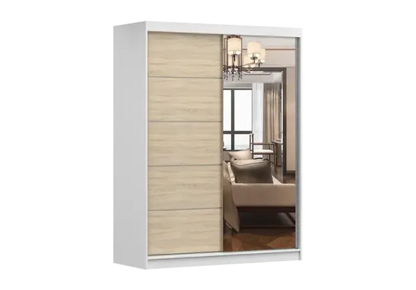 Šatní skříň Vista 05 Barva korpusu: Bílá, Dveře: Dub sonoma / zrcadlo