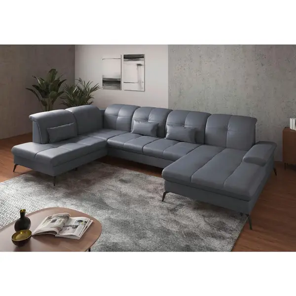 Sit & More SEDACÍ SOUPRAVA, textil, kůže, šedomodrá