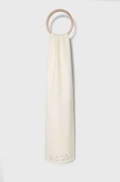 Vlněná šála BOSS Lara_scarf béžová barva