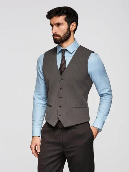 Ombre Men's elegant SLIM FIT herringbone vest - graphite