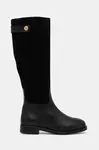 Kožené čižmy Tommy Hilfiger TH STUD LEATHER MIX LONG BOOT