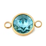 304 Stainless Steel with Faceted K9 Glass Birth Stone Flat Round Links Connector Charms