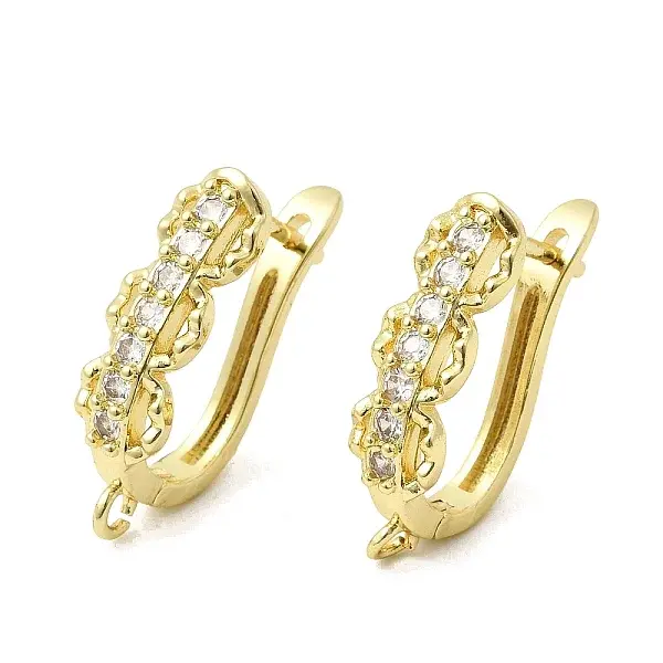 Flat Round Brass Micro Pave Clear Cubic Zirconia Hoop Earring Findings
