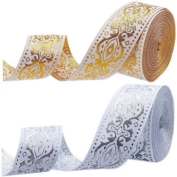2 Rolls 2 Colors Ethnic Style Polyester Silk Grosgrain Ribbon