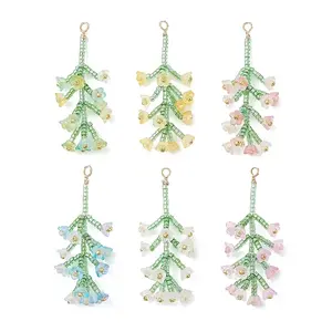 6Pcs 6 Colors Glass Seed Beaded Flower Big Pendants