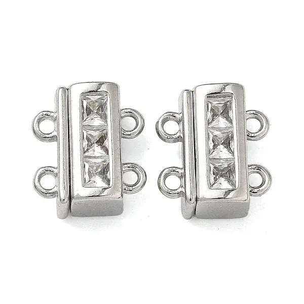 Brass Micro Pave Clear Cubic Zirconia Magnetic Clasps