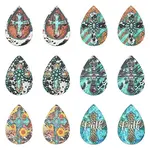 30pPcs 6 Colors Printed Cross Wood Big Pendants