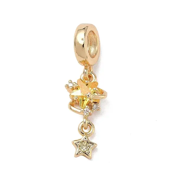 Brass Pave Gold Cubic Zirconia European Dangle Charms