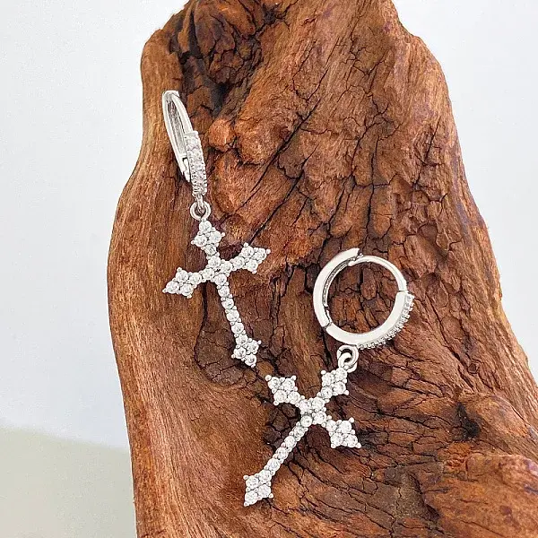 Brass Micro Pave Cubic Zirconia Hoop Earrings