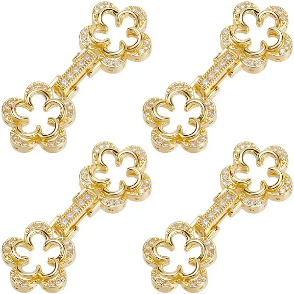6Pcs Brass Micro Pave Clear Cubic Zirconia Fold Over Clasps