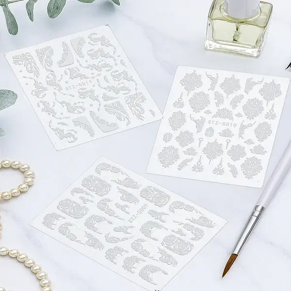 3Sheets 3 Styles Flower PVC Nail Sticker