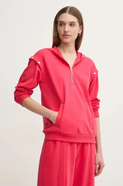 Mikina Liu Jo dámská, růžová barva, s kapucí, hladká, TA5049 FS000