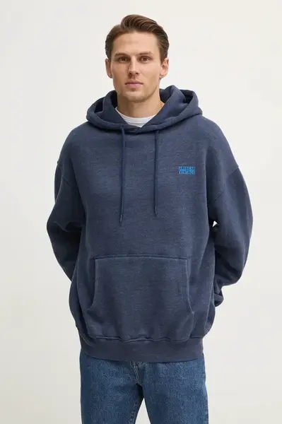 Mikina American Vintage pánská, tmavomodrá barva, s kapucí, s potiskem, MDOV03BE25
