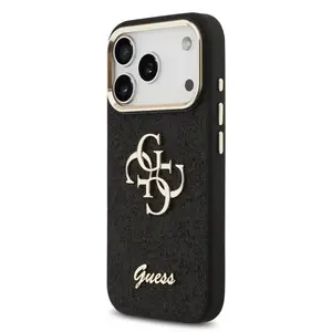 Zadní kryt Guess PU Fixed Glitter 4G Metal Frame pro Apple iPhone 17 Pro, černá