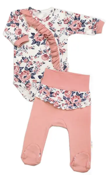 Bavlnená sada 2D, body + polodupačky Ružičky, púdrovo ružová, veľ. 62