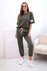 Kesi Włoski Dámska viskózová súprava s krátkym rukávom a nohavicami khaki