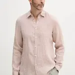 Lněná košile United Colors of Benetton černá barva, regular, s klasickým límcem