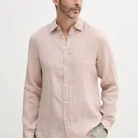Lněná košile United Colors of Benetton černá barva, regular, s klasickým límcem