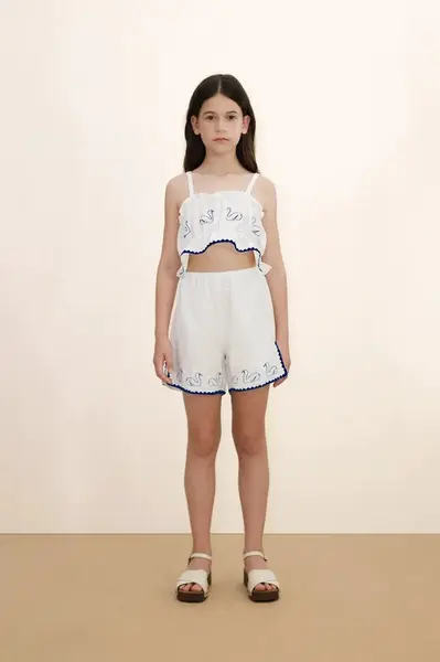 Tinycottons  Detský top s prímesou ľanu  SWANS BOWS LINEN TOP