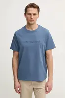 Bavlněné tričko Michael Kors modrá barva, s aplikací, CF4529H1V2