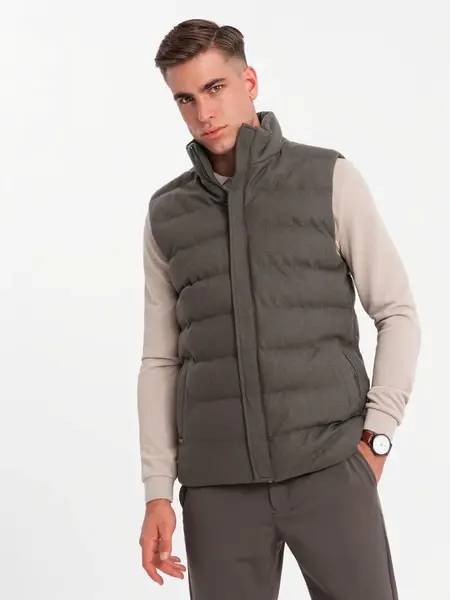 Ombre Men's quilted wool sleeveless jacket - olive melange