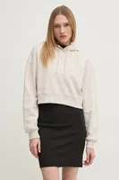 Bavlněná mikina Calvin Klein Jeans dámská, béžová barva, s kapucí, hladká, J20J224746