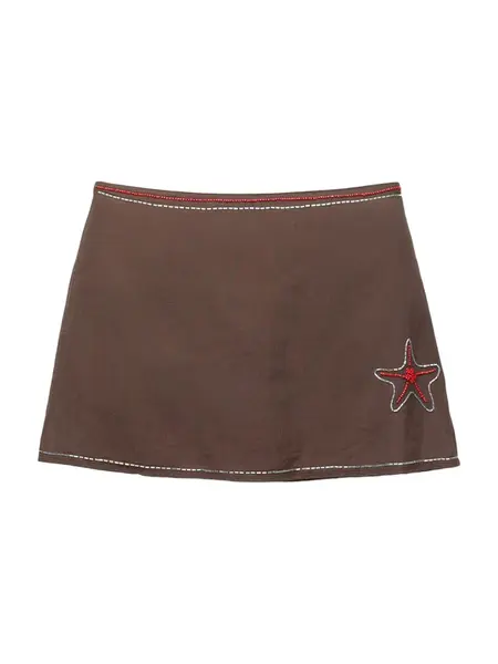 Pull&Bear Sukňa  tmavohnedá / tmavočervená / strieborná