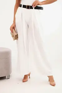 Kesi Włoski Dámské kalhoty s širokými nohavicemi a ecru páskem ecru