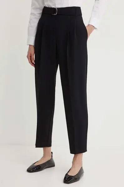 Kalhoty BOSS Tapiah dámské, černá barva, jednoduché, high waist