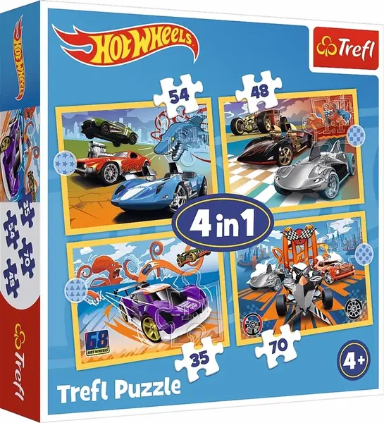 Puzzle Autíčka Hot Wheels 4v1