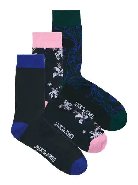 JACK & JONES Ponožky 'JACTODD FLOWER'  modrá / tmavomodrá / jedľová / ružová