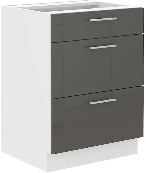 Spodní skříňka Lara 60 D 3S BB - Quadro Barva korpusu: Bílá, Barva dvířek: Šedý lesk