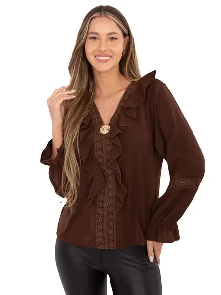 Hnedá blúzka s volánmi