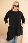 Kesi Włoski Dámska sukňa Plus Size z viskózy s voľným strihom a dlhým rukávom čierna