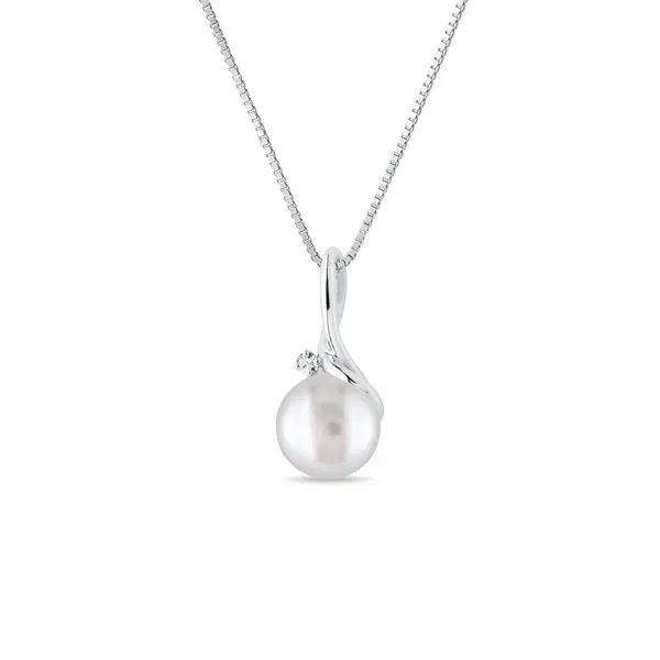 Náhrdelník z bieleho zlata so sladkovodnou perlou a briliantom KLENOTA